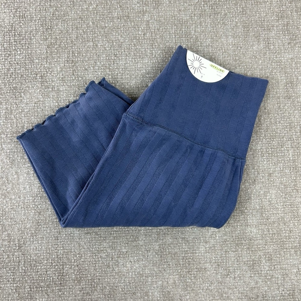 Offline By Aerie OG Groove 7" Bike Shorts Women S Blue Striped Cotton High Rise